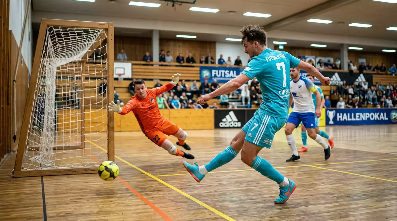 Futsal-Spieler beim Torabschluss als Symbol für Handicap-Wetten auf den Favoriten