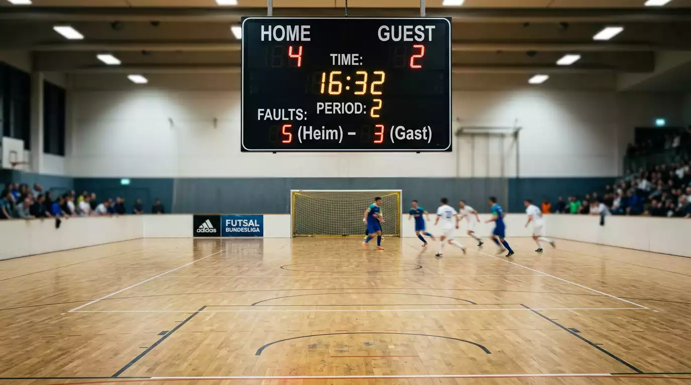 Anzeigetafel mit hohem Futsal-Spielstand als Symbol für Über-Unter-Wetten auf die Torzahl