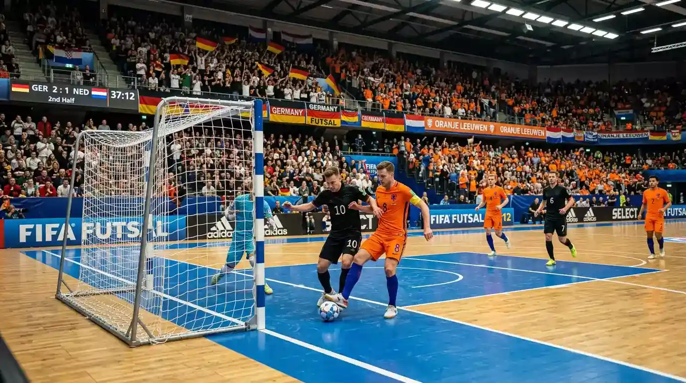 Gefüllte Futsal-Arena bei einem WM-Spiel als Symbol für Wetten auf die Weltmeisterschaft