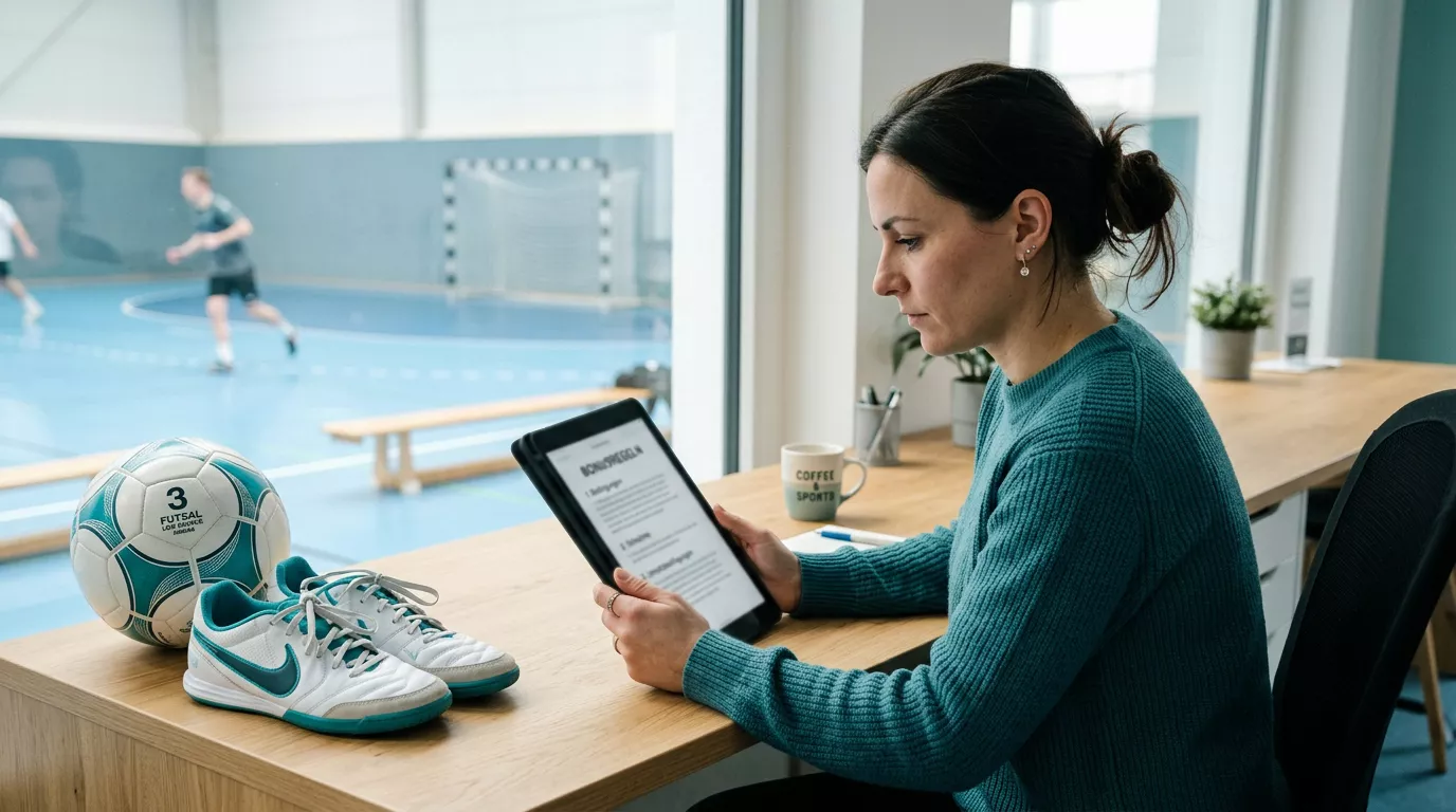 Person prüft die Bonusbedingungen eines Sportwetten-Bonus für Futsal am Tablet
